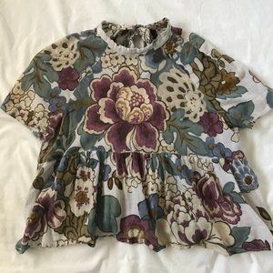 Zara mock neck short sleeve floral top